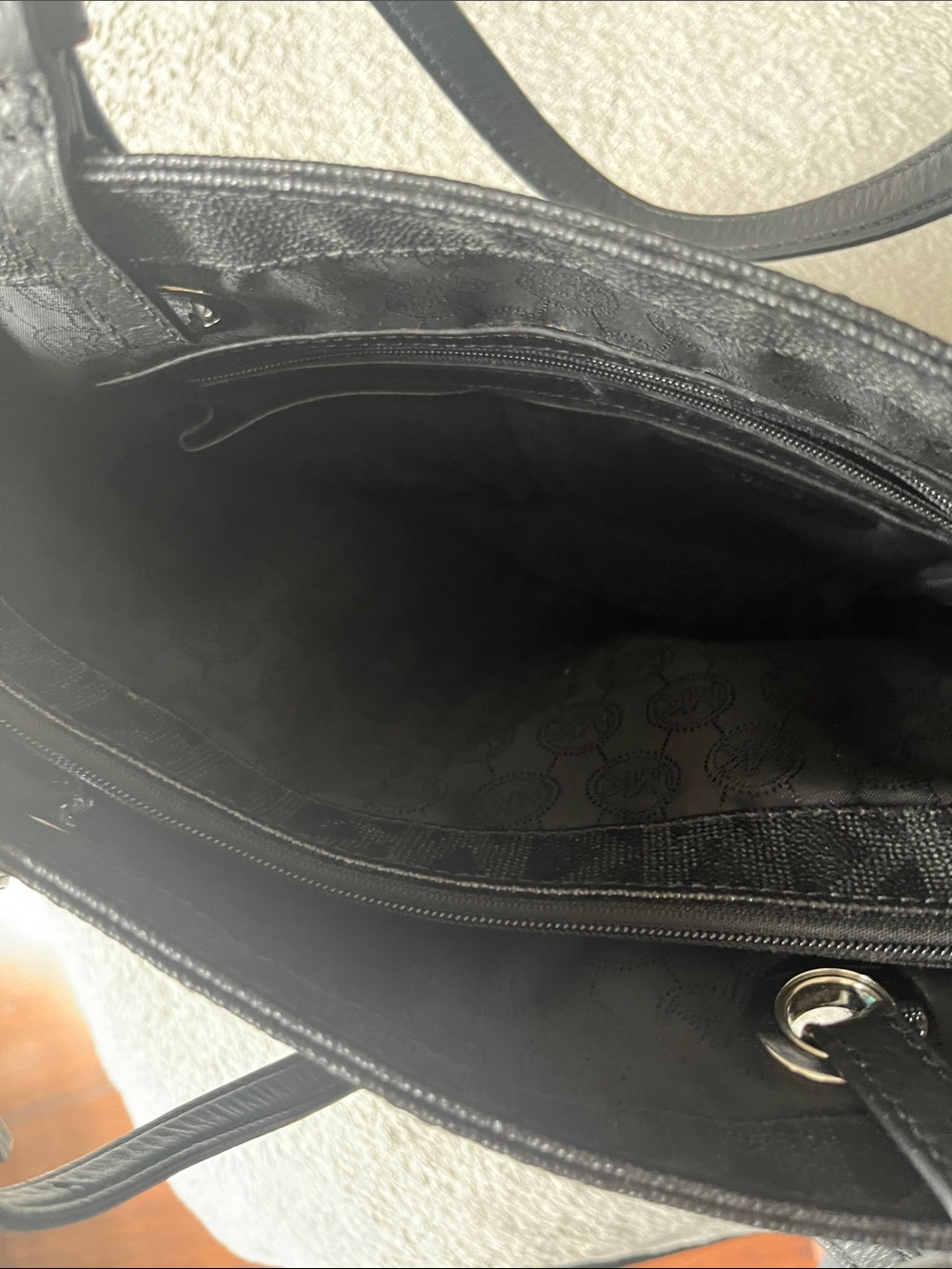 Michael Kors Black MK Logo Tote with Silver Charm - Picture 2 of 4